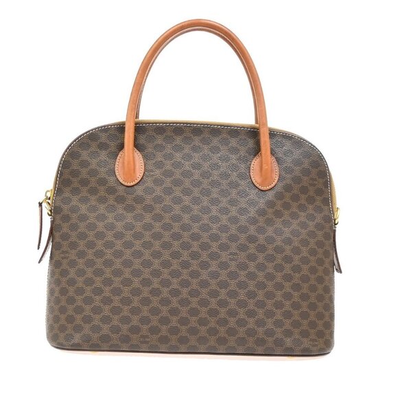 CELINE Logo Macadam Pattern Hand Bag PVC Leather Brown GHW Made in Italy - Picture 1 of 15
